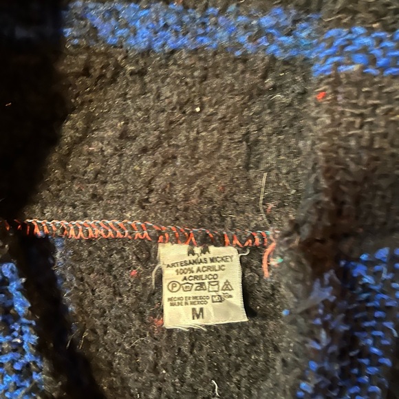 Mexican Sarape Hoodie Authentic Soft Warm Black Blue Vintage VNT - Picture 2 of 4